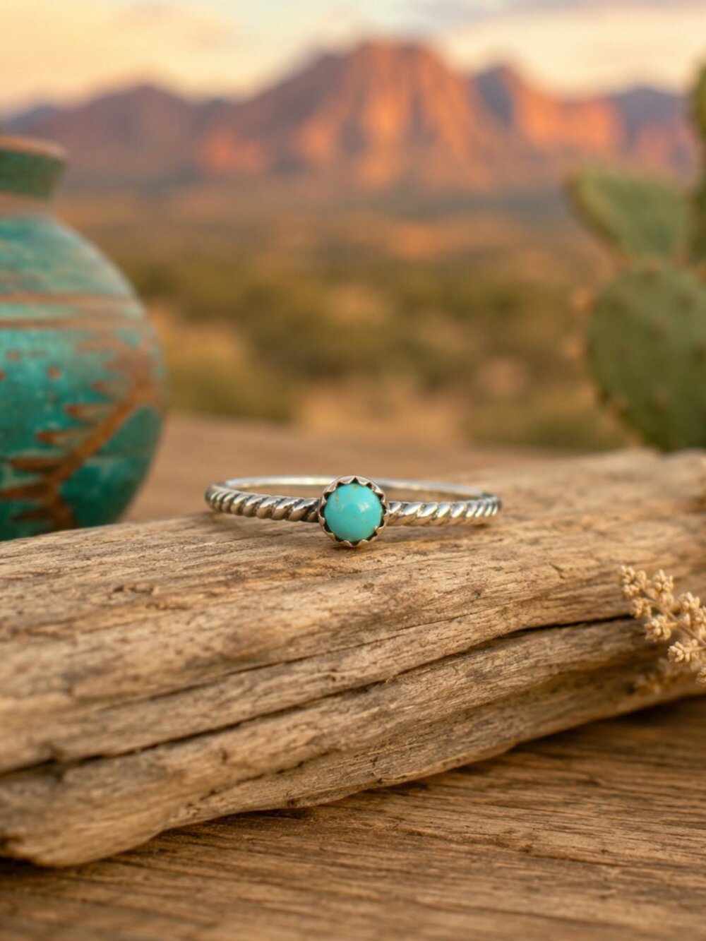 New Delicate Turquoise Ring • Sterling Silver • Size 7 • Native American Made